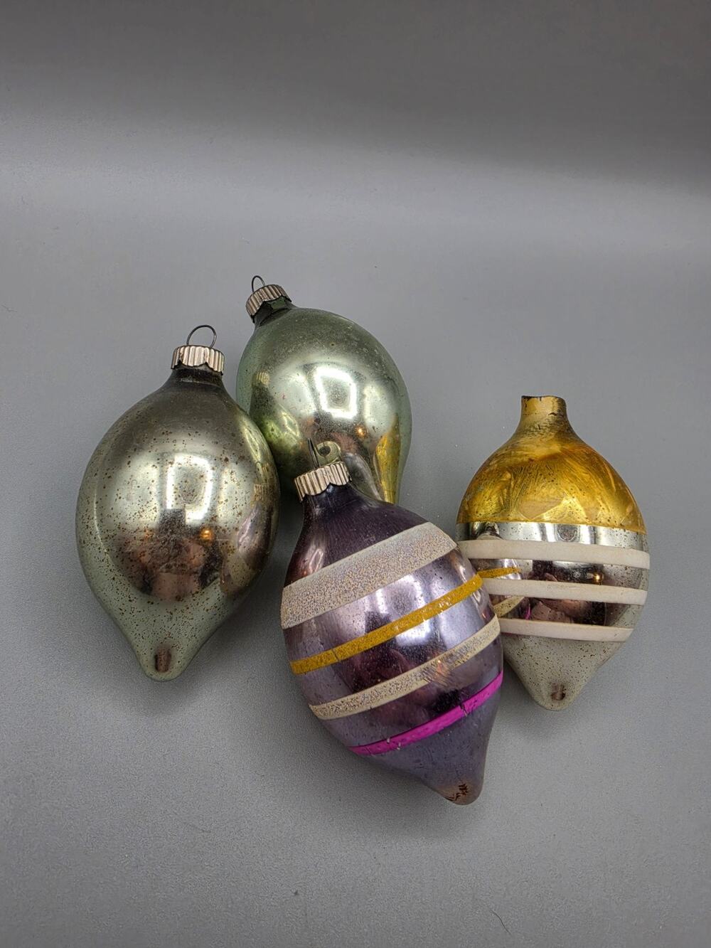 Vintage Shiny Brite Teardrop Mercury Glass Christmas Ornaments Lot Of 4